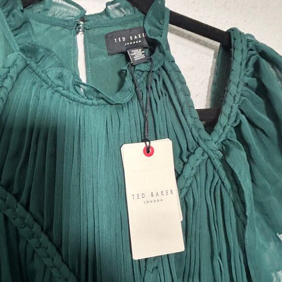 NEW Ted Baker Poppio Rope Detail Mini Dress Ruffle Rope Hunter Green Sz 6 Dainty - Picture 9 of 12